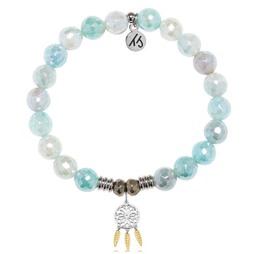 Aqua Agate Gemstone Bracelet with Dreamcatcher Sterling Silver Charm